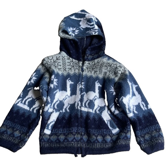 Tejidos Ruminahui Other - Tejidos‎ Ruminahui Alpaca Wool Full-zip Hooded Sweater Blue Youth Size 4